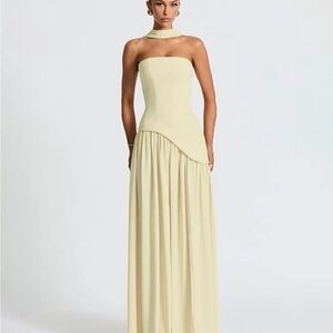 Elegant Strapless Yellow Dress